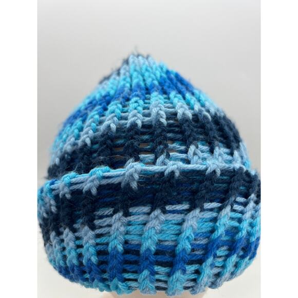 Knit Light and Dark Blue Striped Beanie Knit Hat Outdoors XS - Picture 3 of 8